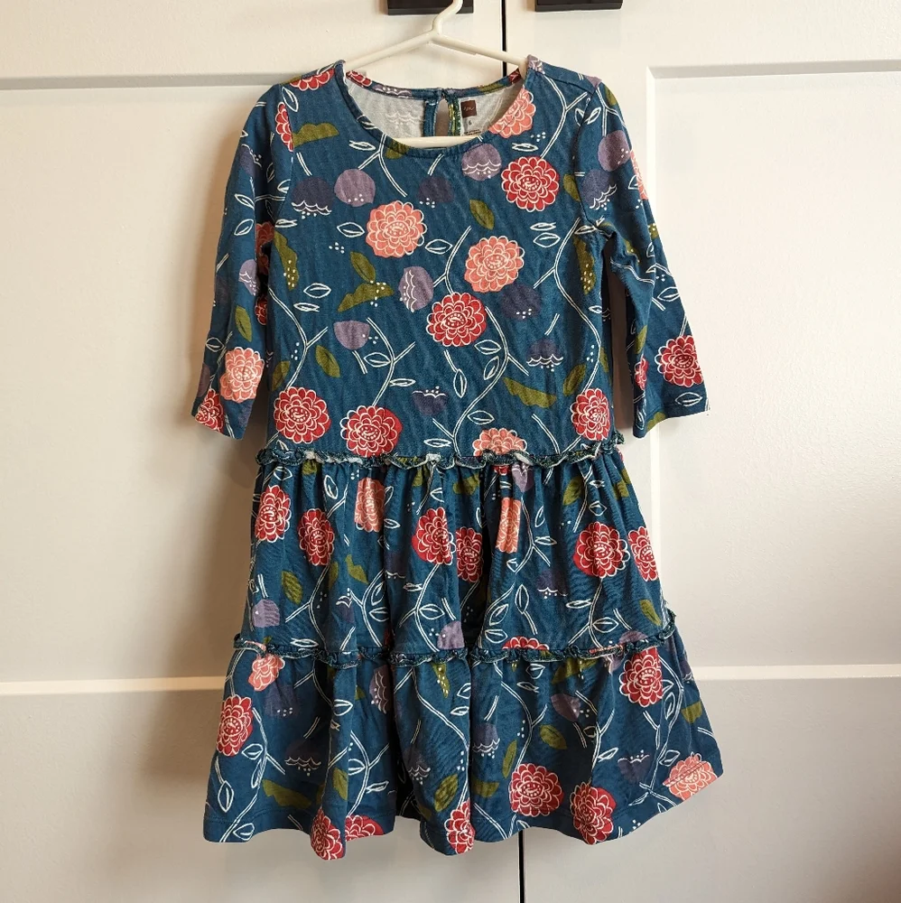 TEA Collection Girls folksy floral printed tiered ruffle skirt dress size 6